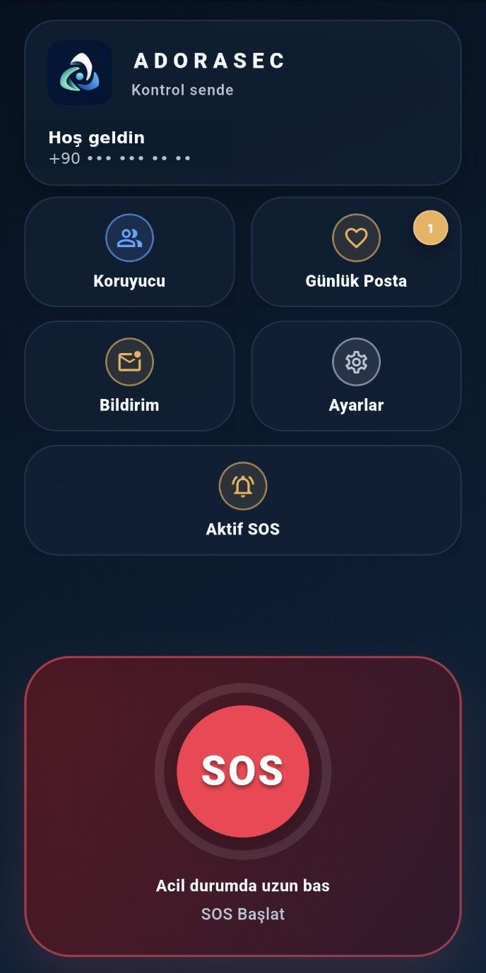 ADORASEC uygulama ana ekranı